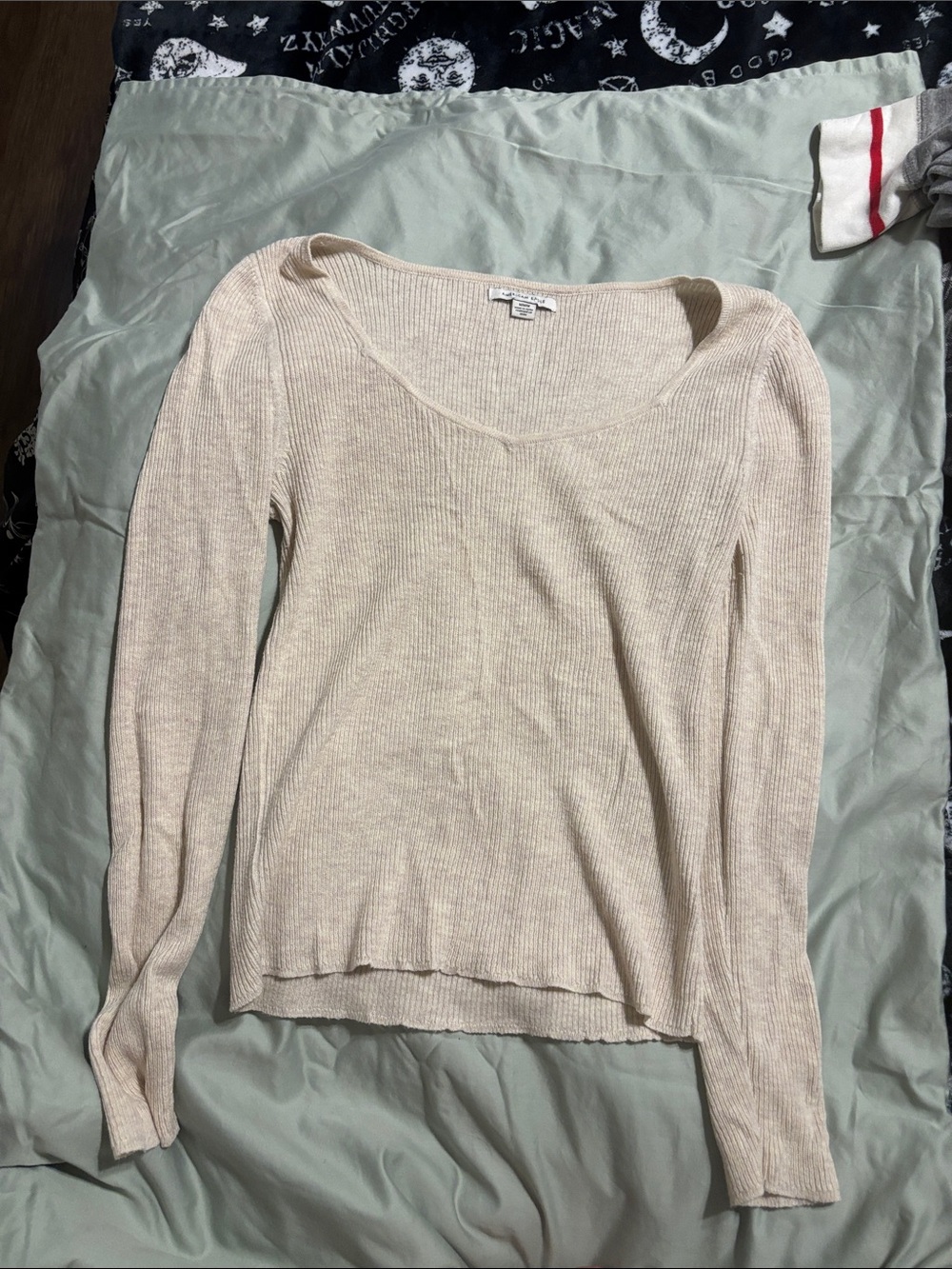 American Eagle Outfitters Cream Ribbed Scoop Neck Sweater